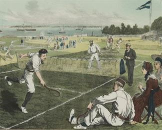 Offset Lithograph of Victorian Tennis Lawn Game
