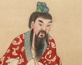 Chinese Standing Bearded Man Gouache on Silk
