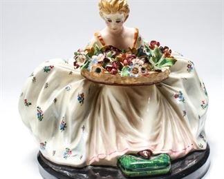 Italian Porcelain Woman Holding Flowers Figure
