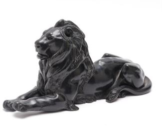 Cast Metal Recumbent Lion Sculpture
