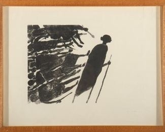 Illegibly Signed Figure and Shadows Etching
