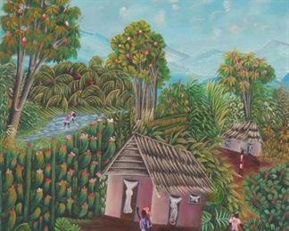 Illegibly Signed Haitian Art Acrylic on Canvas
