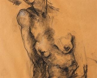 Charcoal Nude Female Figure Study Monogrammed ES
