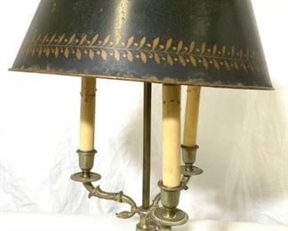 Antique Ornate Brass & Toleware 3 Arm Table Lamp
