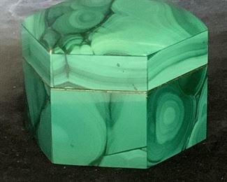 Malachite Stone Lidded Trinket Box
