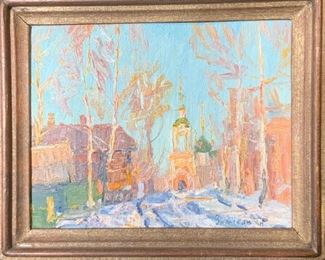 Signed Russian Oil on Board Townscape
