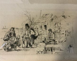 Signed Etching of Peasants Artwork

