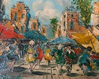 Oil Painting of Market Scene Artwork
