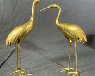 Pair Brass Crane Figural Sculptures
