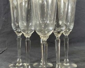 Set 6 Etched Crystal Champagne Flutes

