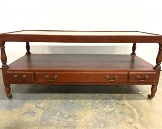 Vintage Wooden Coffee Table On Casters

