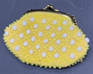 Yellow Beaded Snap Clutch With Chain

