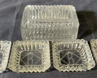 Set 5 Ridged Glass Trinket Box & Dishes
