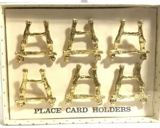 Set 6 Gold Toned Place Card Holders In Box
