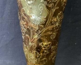 Gold Toned Painted Tin Vase Vessel
