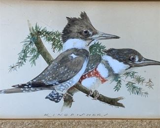Signed Painting of Kingfishers, artwork

