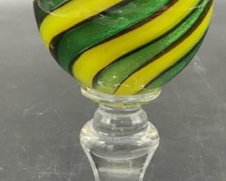 Handmade Art Glass Swirled Egg On Stand
