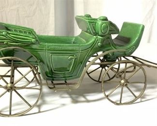 Glazed Ceramic Coach Car On Brass Frame

