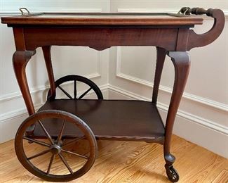 Antique tea cart w/ glass top tray and rolling casters