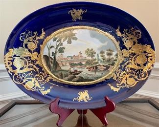 Large Gorgeous Platter with Fishing Scene, marked RS,  underplate for the tureen.