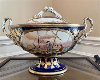 Large RS Hand Painted Covered Tureen with under platter