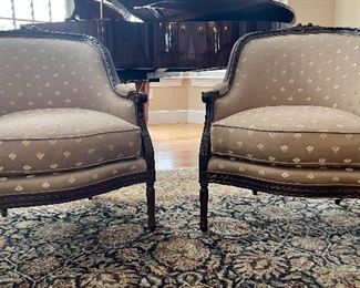 ( 2 ) Harden Armchairs, Beautifully Upholstered in Wheat feat. Ivory Bumblebees