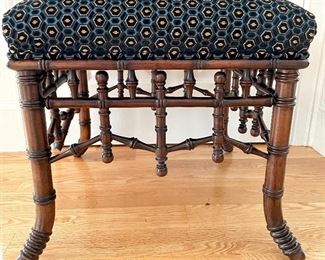 Ornate Wood Stool with Sumptuous Upholstery by Hickory