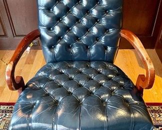 Tufted Navy Blue Leather Office Chair