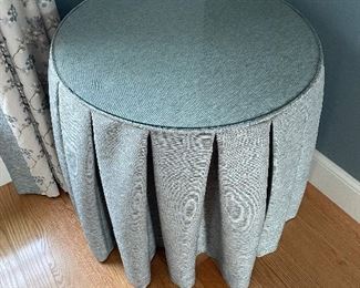 Round table w/ pleated aqua  table cloth & glass top