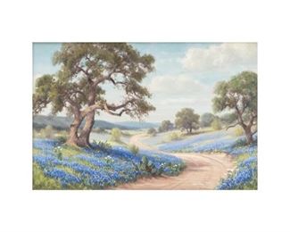 Dollie S. Nabinger (1905-1988), Bluebonnet Road, oil on canvas, 20 x 30", frame: 27.5 x 37.25"