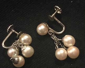 Stunning 1950s Mikimoto pearl earrings in 14KT white gold.