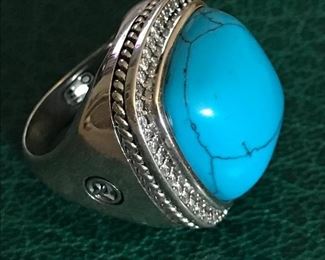 Ladies LARGE Yurman turquoise Diamond  ring in Sterling 
