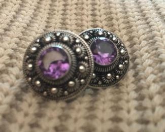 Gorgeous large amethyst and sterling ear clips 