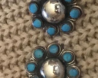 Zuni shadow turquoise ear clips in a large size