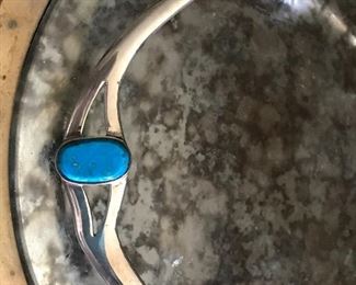Turquoise and sterling dog collar necklace 