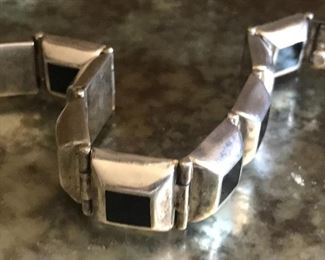 Sterling onyx box link bracelet 