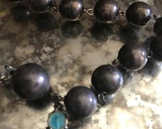 Antique Navajo pearls sterling bracelet 
