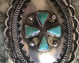 LARGE Navajo sterling turquoise belt buckle 