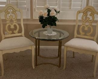 Pair of Formal Dining Chairs, Vintage Brass Table
