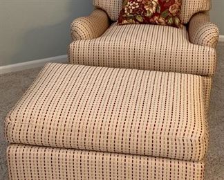 Reupholstered Chair x 2 + 1 Ottoman w Decorative Pillows