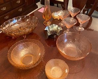 Lots of pink vintage and depression glassware