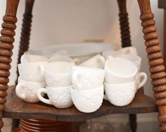 Milk glass punch bowl cups and bowl