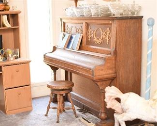 Antique Piano! Antique glass ball claw foot piano stool sold separately, old sheet music and music books