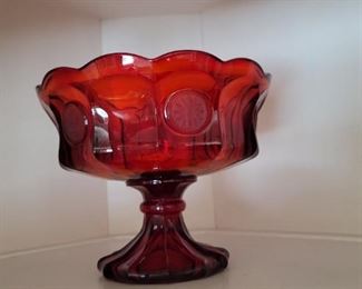 Fostoria Coin Red Glass Compote