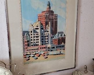 Atlantic City Woodblock Layre Vintage 1977 Boardwalk Hotels 