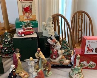 Fitz and Floyd Christmas bell, salt and pepper, rabbit candy dish and more - nativity set