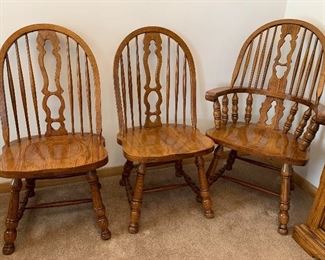 3 of 6 Oak chairs - 2 arm chairs and 4 side chairs 