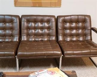 Mid Century Modern Brown Leather Seating 76 1/2L x 28D x 29H
