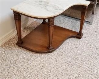 Marble top end table 21 by 13 by 3 17 1/2 H
