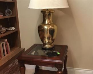 Brass Lamp, Glass Top End Table